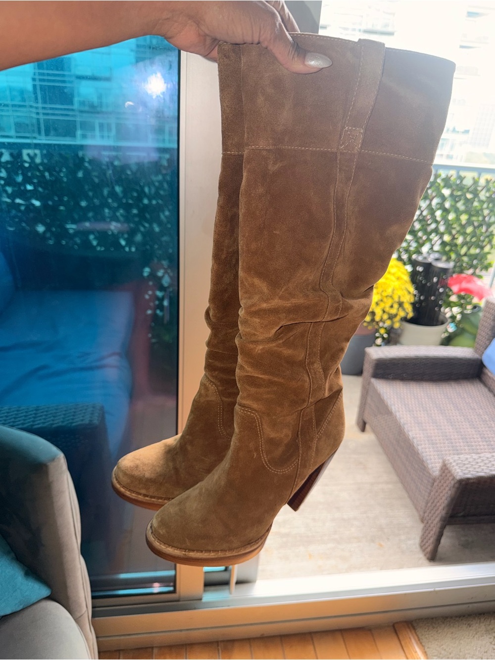 Michael Kors Tan Suede genuine luggage Leather Boots - Classic Heel - Picture 9 of 10